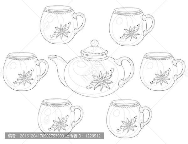 茶壺和杯子；輪廓