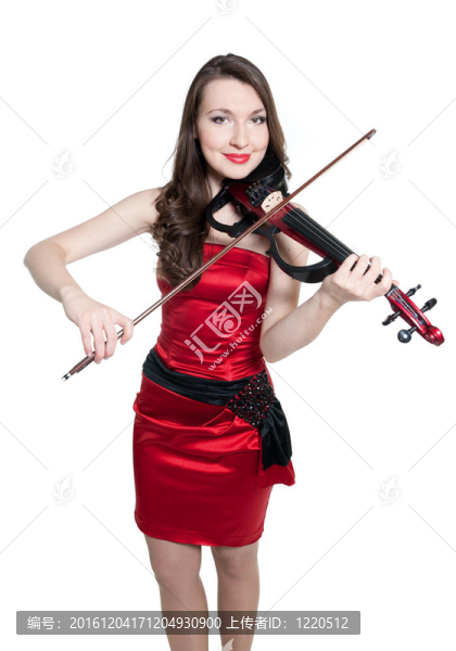 穿紅衣服的小提琴家女孩