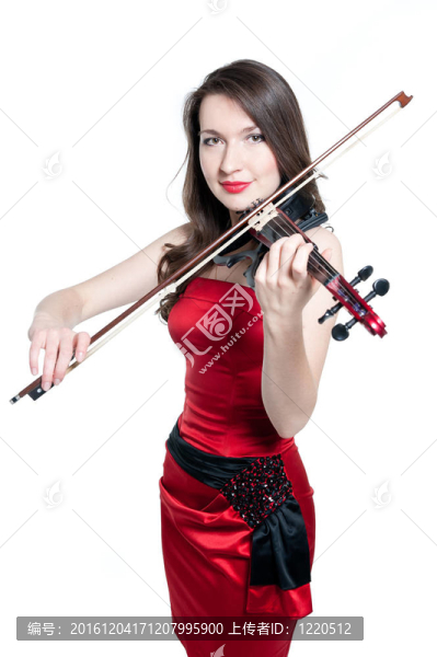 穿紅衣服的小提琴家女孩