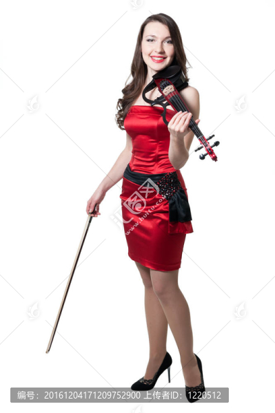 穿紅衣服的小提琴家女孩