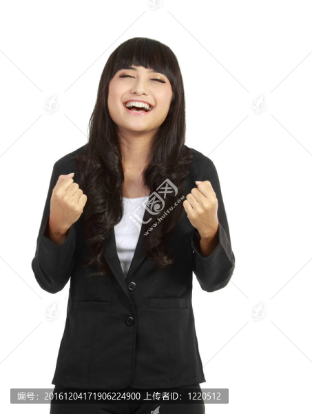 可愛的年輕亞洲商業(yè)女性慶祝成功