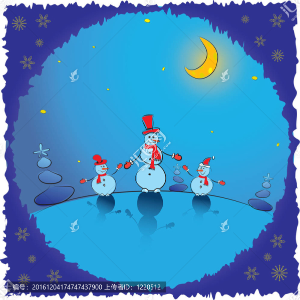 圣誕背景。與雪人的冬季卡。插畫