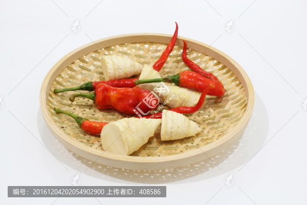 冬筍,紅辣椒,簸箕