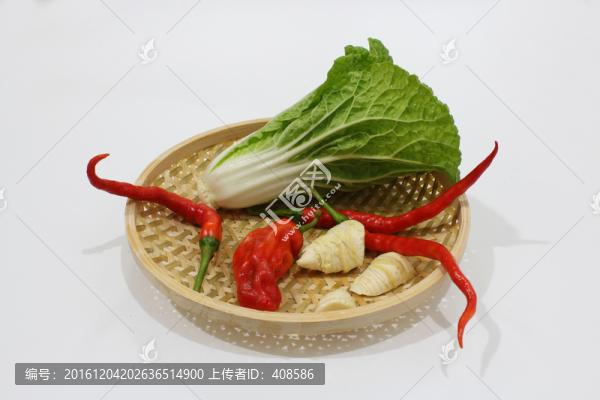 卷心菜,冬筍,紅辣椒,簸箕