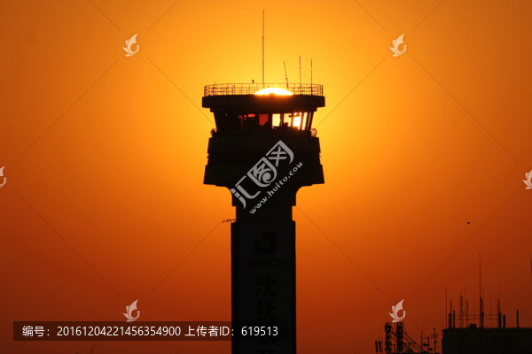 機(jī)場空管塔臺(tái),太陽,夕陽
