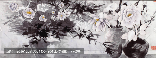 客廳三聯(lián)仿烤瓷浮雕玉蘭花無框畫