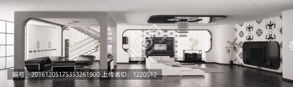 現(xiàn)代公寓室內(nèi)全景全景渲染