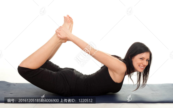 婦女做健身運(yùn)動(dòng)；孤立的白色