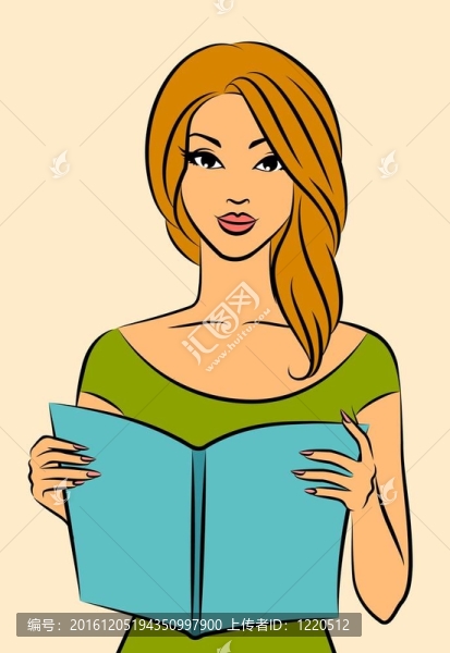 美麗女孩與書。