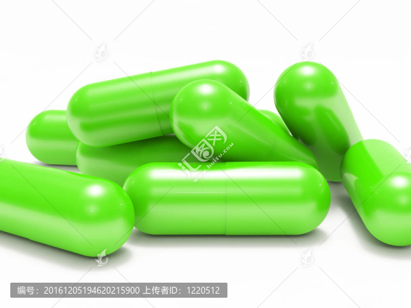 許多綠色光澤的醫(yī)用藥丸（膠囊）