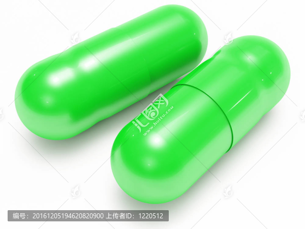 兩顆亮綠色藥丸（醫(yī)用膠囊）