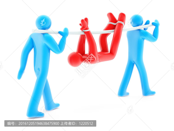 兩個(gè)灰色的人把紅男人綁在柱子上