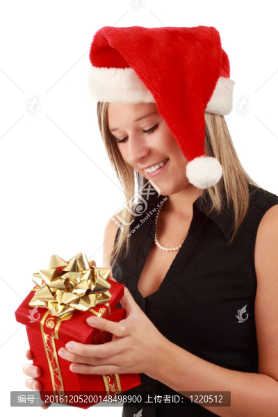 可愛的女人戴圣誕帽