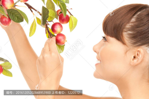 蘋果枝的快樂女人
