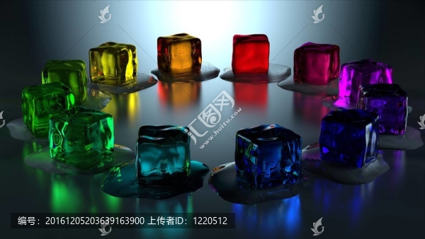 12彩色冰塊融化在CIR