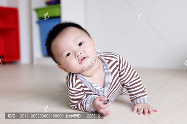 可愛的寶寶趴在客廳的地板