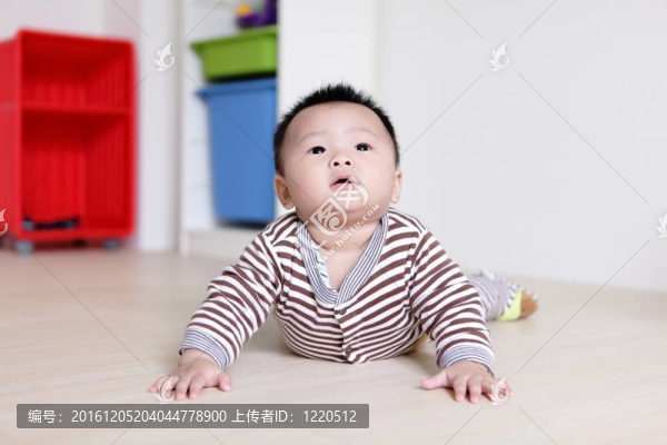 可愛的寶寶趴在客廳的地板