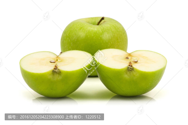 一個綠蘋果和兩半