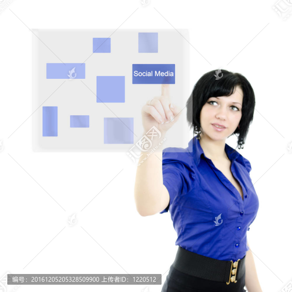 魅力行政女推觸摸屏界面。白色隔離。