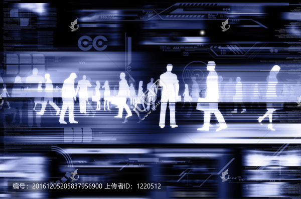 虛擬人在互聯(lián)網(wǎng)虛擬世界中做生意。閃爍的網(wǎng)站設(shè)計(jì)和高科技元素的說明。