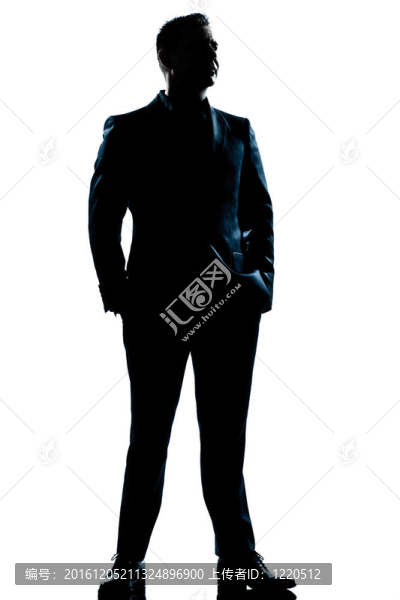 一個白人商人英俊的完整的西裝站在一個孤立的白色背景完全長度嚴重的剪影