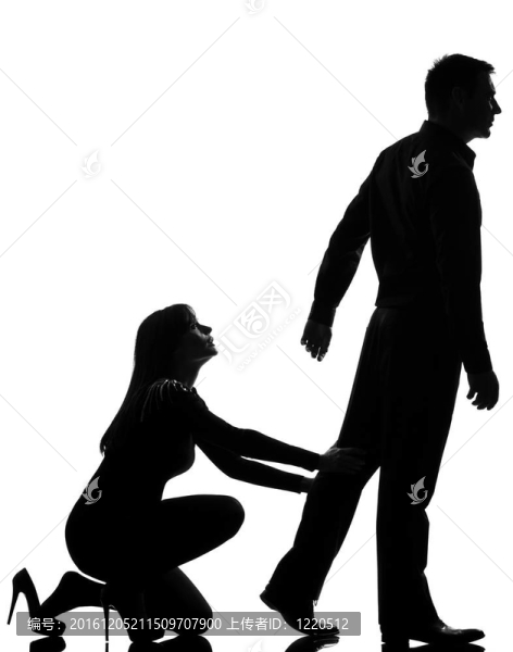 一對(duì)白人夫婦爭(zhēng)執(zhí)分離男子離開(kāi)和女人在工作室的背影隱藏在白色背景隔離