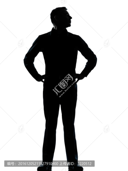 一個商人站在手上臀部輪廓