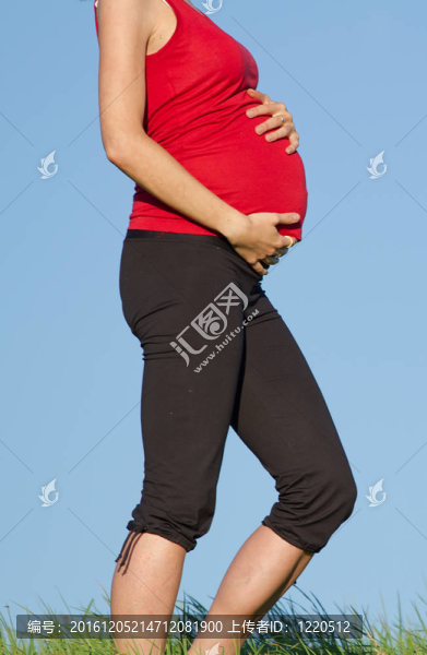 草地上的孕婦