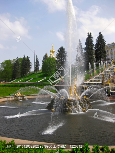 在公園的噴泉下