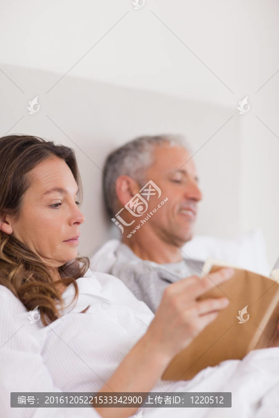 當(dāng)她的丈夫在他們的臥室里讀報紙讀一本書，一個女人的畫像