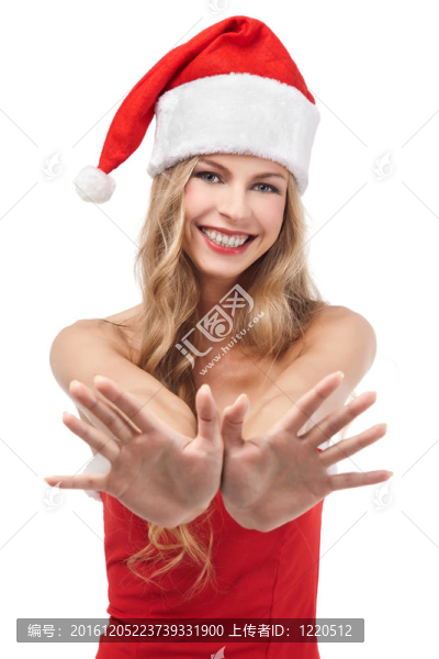 快樂的圣誕女人穿著Santa的服裝