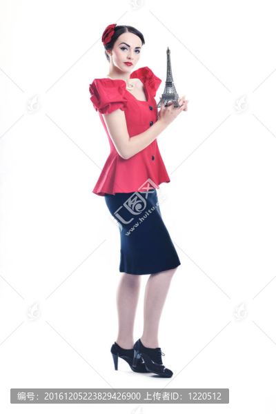 美麗的年輕女子與巴黎象征埃菲爾鐵塔