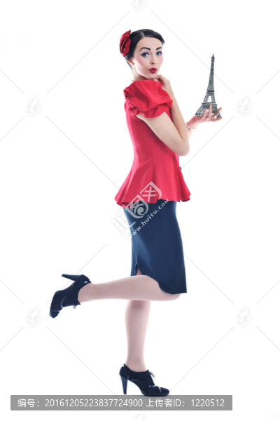 美麗的年輕女子與巴黎象征埃菲爾鐵塔