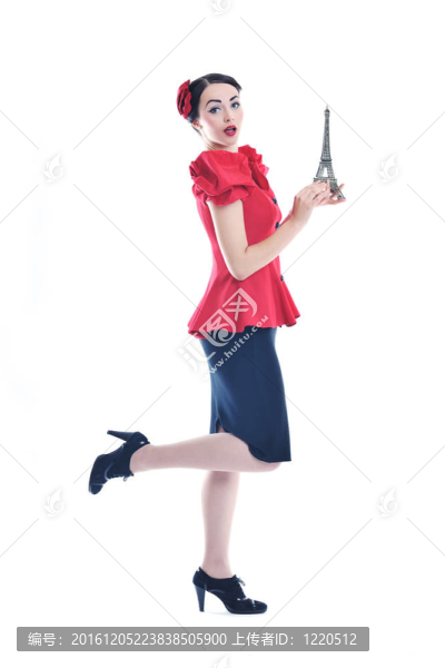 美麗的年輕女子與巴黎象征埃菲爾鐵塔