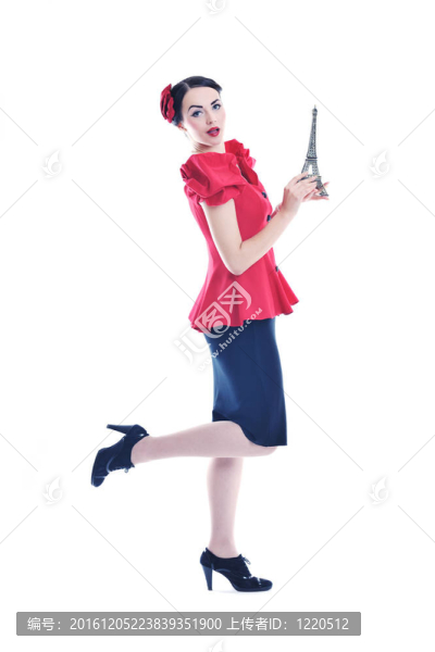 美麗的年輕女子與巴黎象征埃菲爾鐵塔