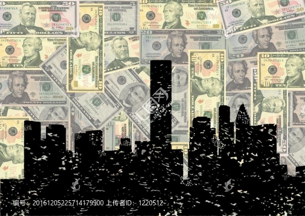 休斯敦的天際線與美元說明垃圾