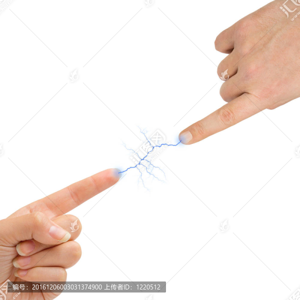 女人與男人的手與閃電