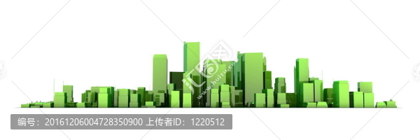 一個(gè)白色的背景中閃閃發(fā)光的綠色/黃色廣泛的三維景觀模型的建筑物是鑄造無陰影