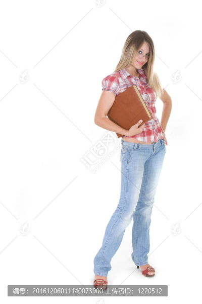 年輕婦女與書白色