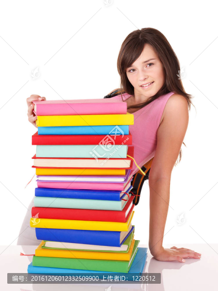 帶彩色書的女孩。