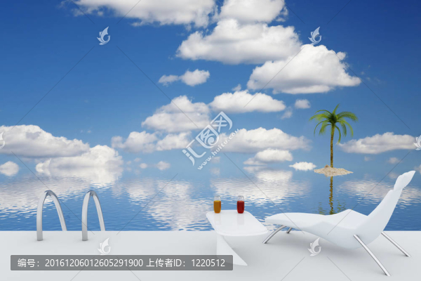 在海邊度假，天氣很好，有美麗的大海和天空