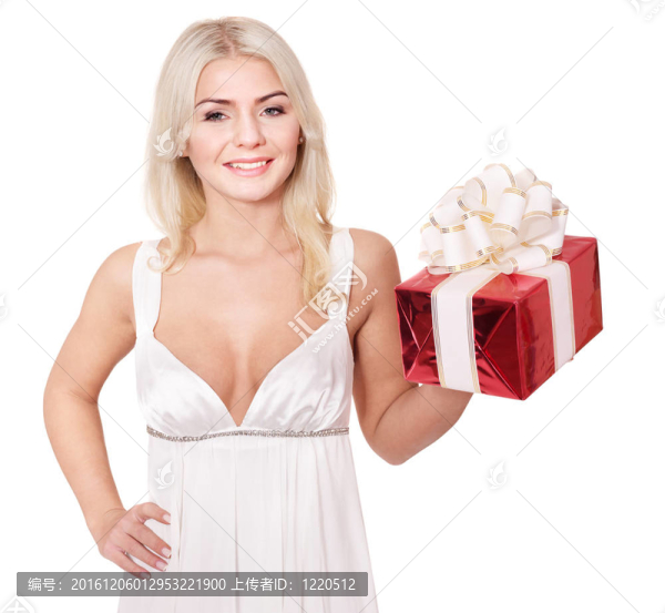 女孩舉行紅色禮品盒..