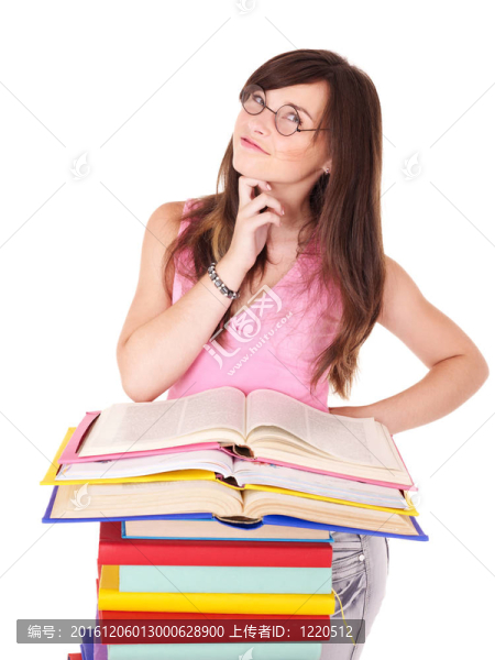 帶彩色書的女孩。
