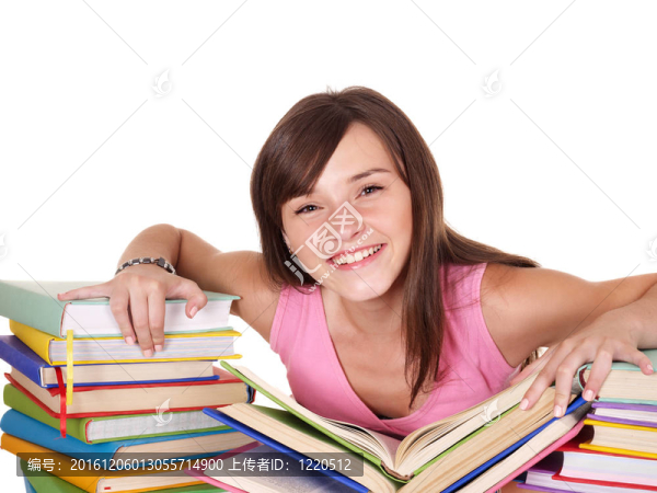 帶彩色書的女孩。