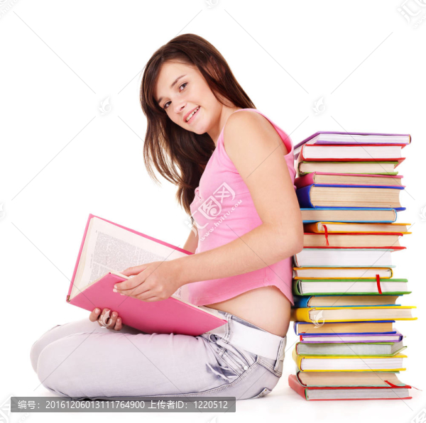 帶彩色書的女孩。