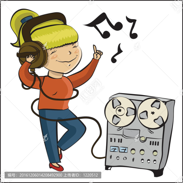 卡通女孩聽音樂跳舞