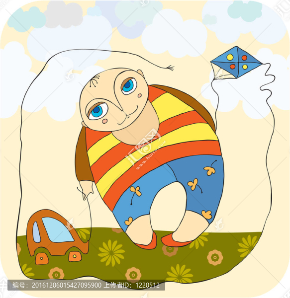 帶玩具車和風(fēng)箏的小男孩