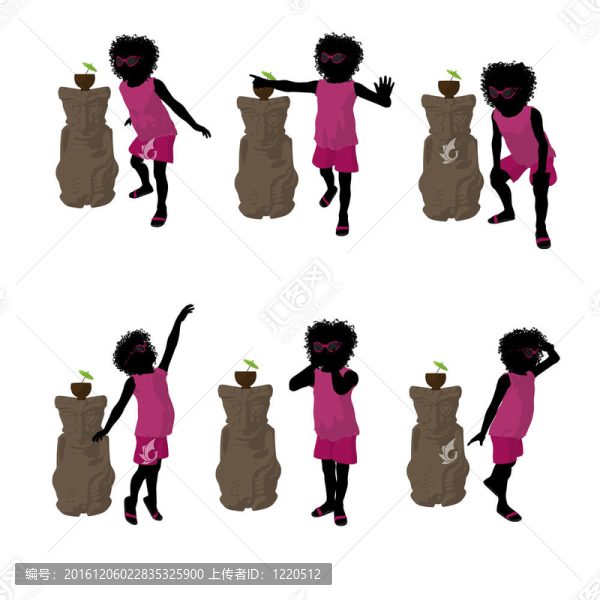 非洲裔海灘女孩剪影插畫
