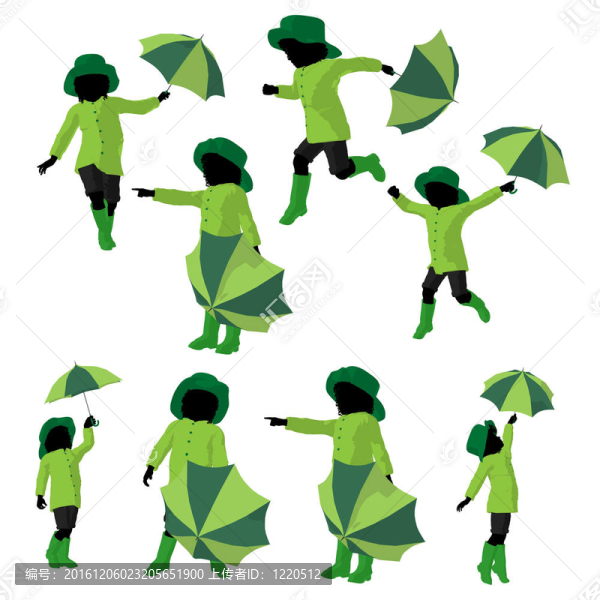 非洲裔雨女孩剪影插畫