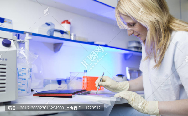 一位女研究員在實驗室做研究的畫像